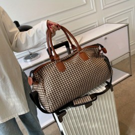 Large Capacity Houndstooth Pattern Sports Bag, Versatile Travel Luggage Handbag, Trendy Overnight Bag