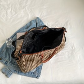 Large Capacity Houndstooth Pattern Sports Bag, Versatile Travel Luggage Handbag, Trendy Overnight Bag