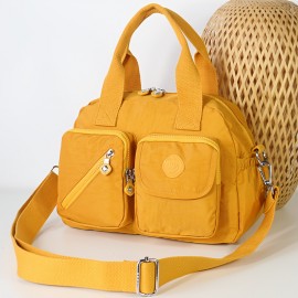 BO Women'S Multi-Pocket Nylon Crossbody Bag - Large Capacity Detachable Shoulder Strap, Multiple Zipper Pockets, Casual Style for Travel & Commuting, Available in Khaki